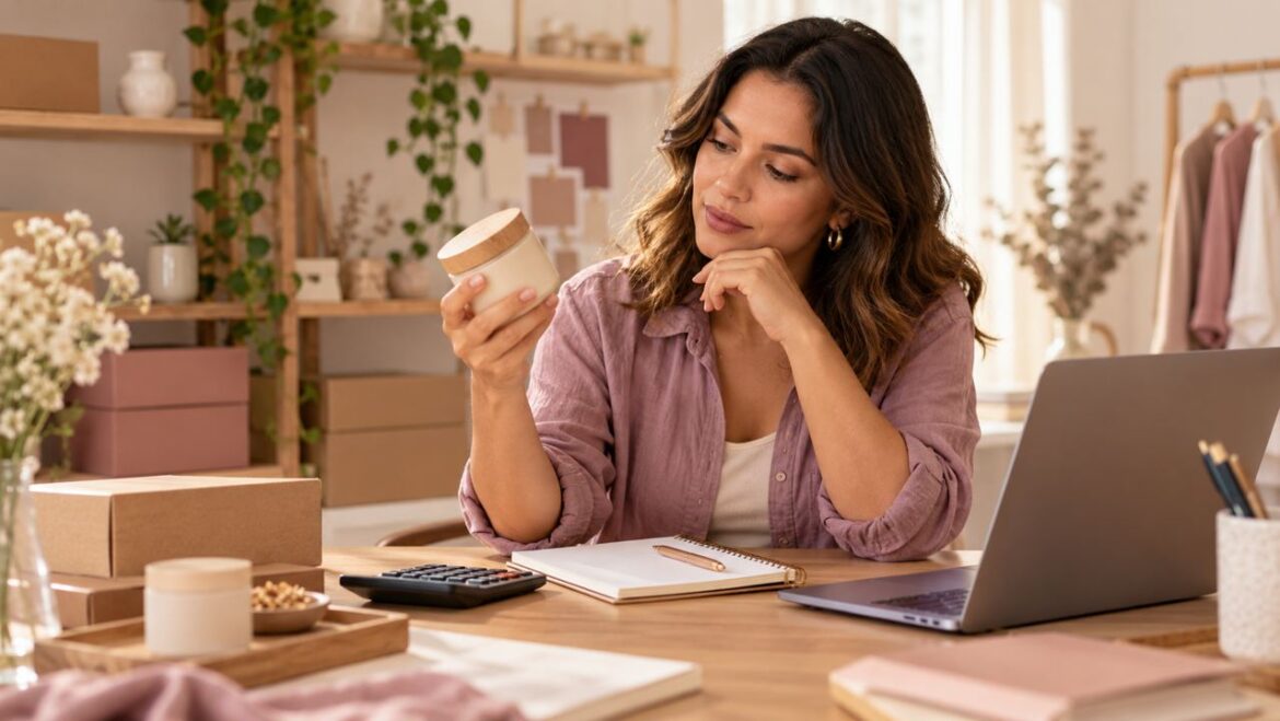 Empreendedora analisando produto, custos e preço de venda