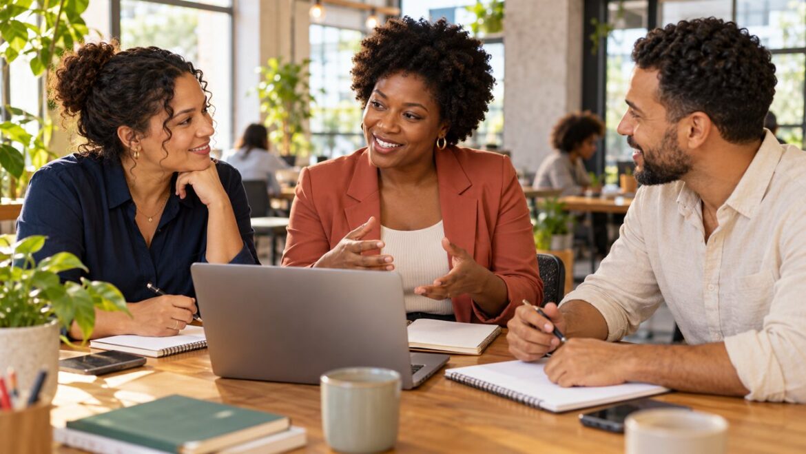 Empreendedores trocando ideias em um encontro profissional
