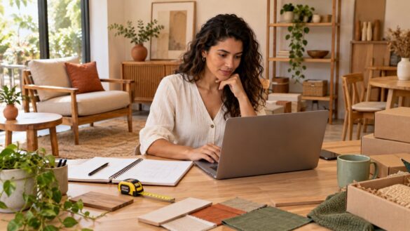 Empreendedora planejando uma loja virtual de móveis