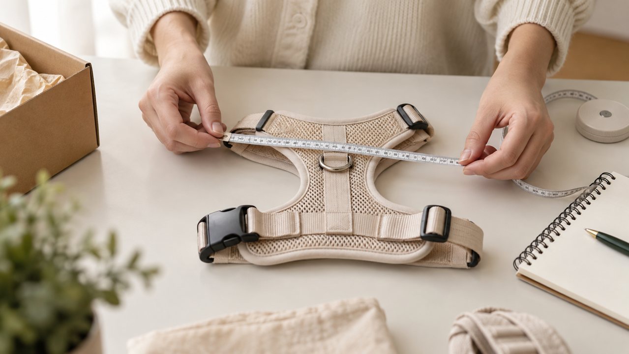 Mãos conferindo com fita métrica as dimensões de um peitoral sobre a mesa.