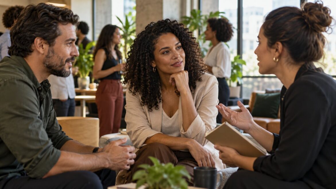Empreendedores conversando em um encontro profissional