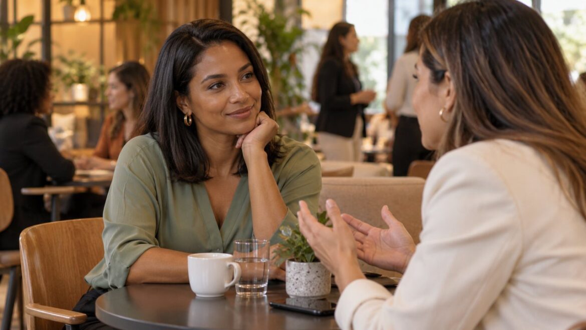 Duas empreendedoras conversando individualmente em um encontro profissional