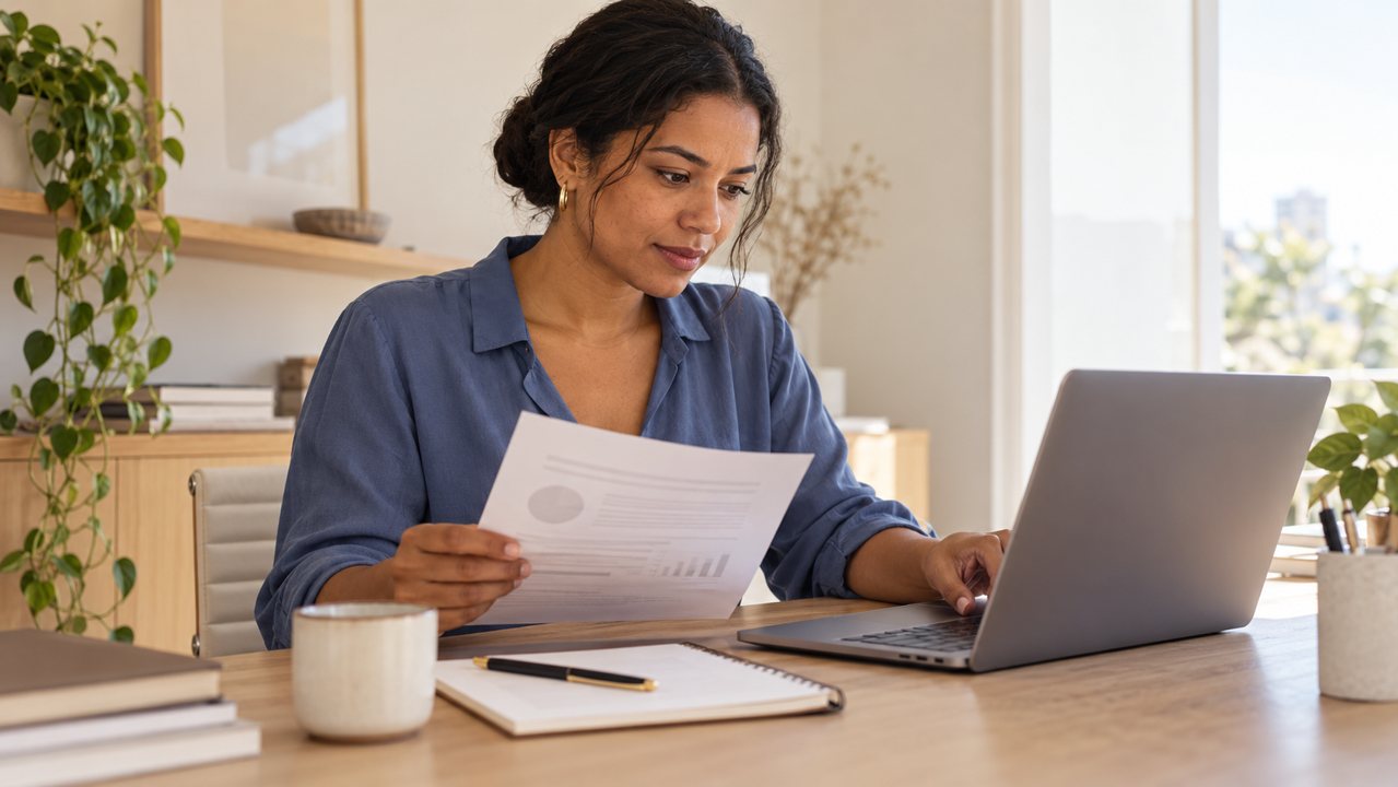 Empreendedora preparando um material útil para compartilhar com um contato profissional