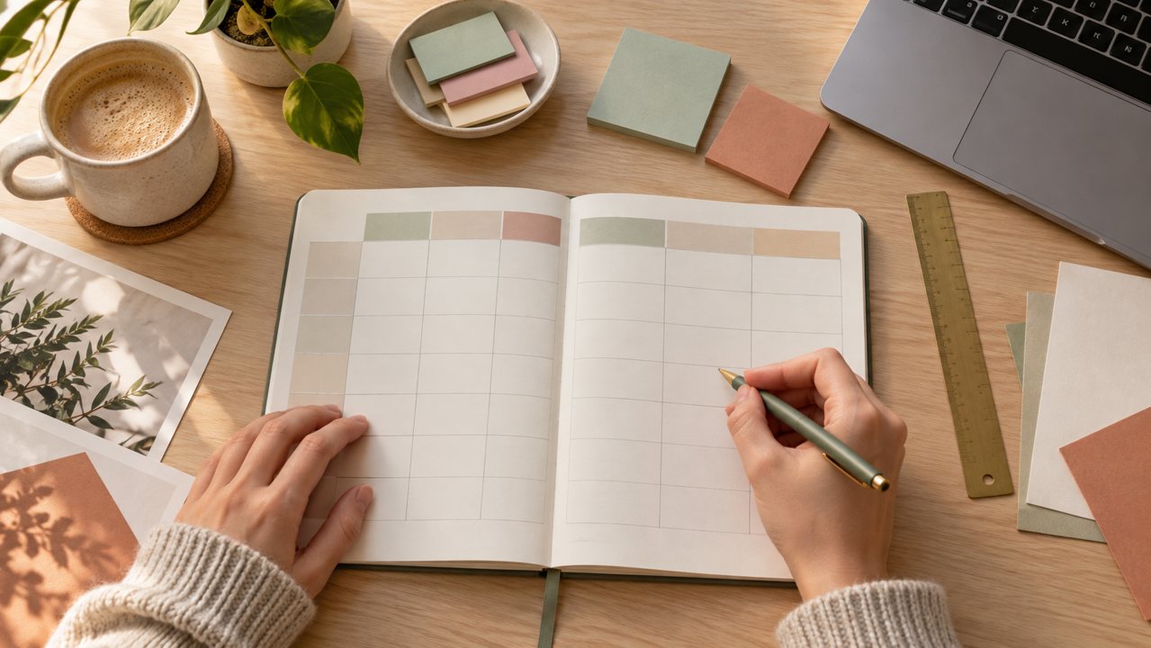 Criação de páginas de um planner com espaços para planejamento